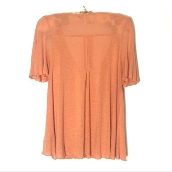Free People Shirt Womens Size S Peach Mineral Wash Cold Shoulder Top - Picture 2 of 8
